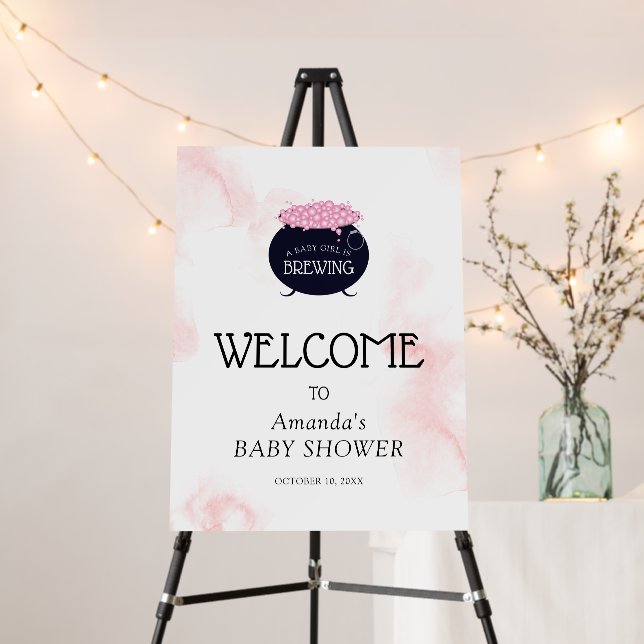 Baby Girl is Brewing Halloween Baby Shower Welcome Foam Board (In Situ (Stand))