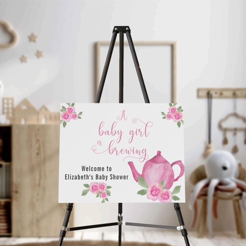 Baby Girl is Brewing Teapot Baby Shower Easel Foam Board