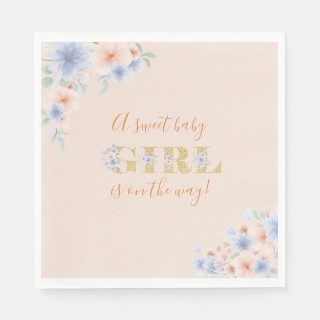 Baby Girl Is On The Way Floral Baby Shower   Napkins (Front)