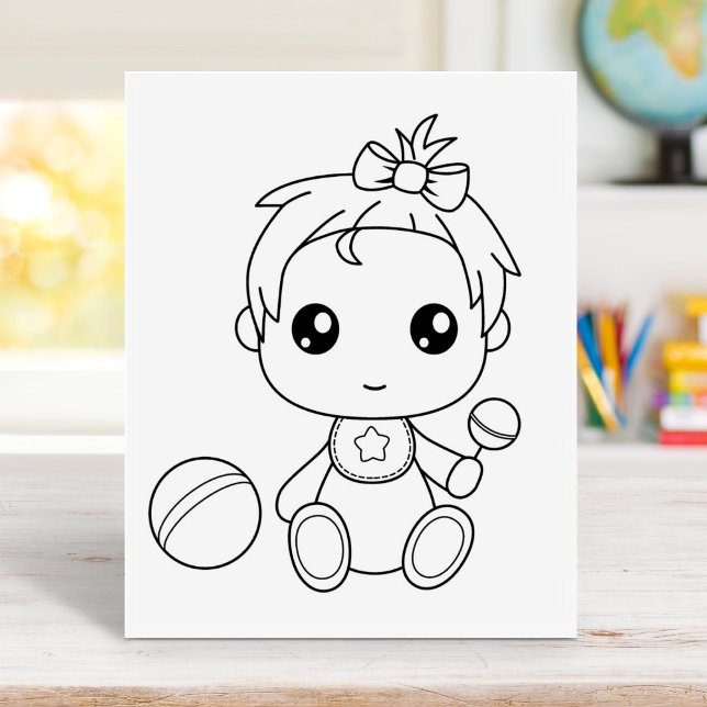Baby Girl Jumpsuit Coloring Page Rubber Stamp (Creator Uploaded)