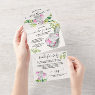 Baby Girl Jungle Elephant Baby Shower All In One Invitation