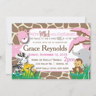 Baby Girl Jungle Shower Invitation