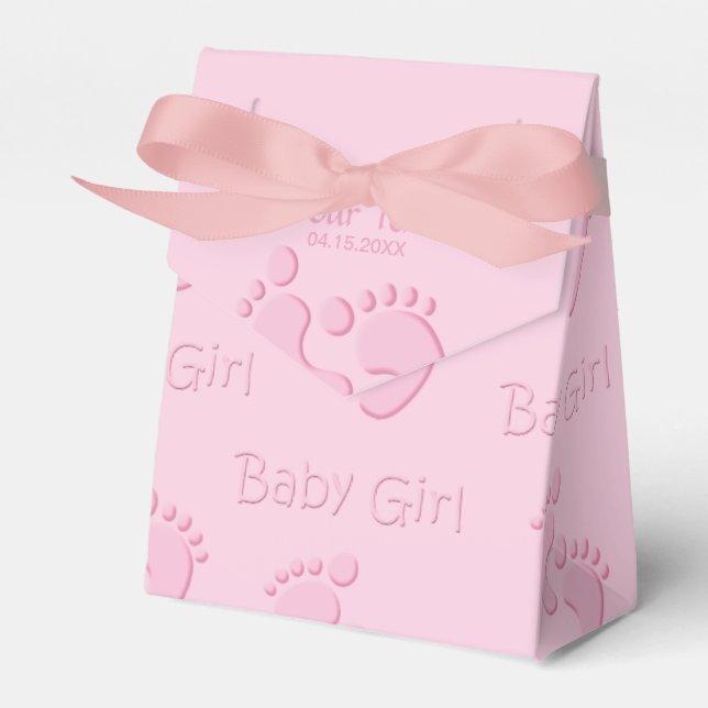 Baby Girl Little Feet Footprint Shower Party Favor Boxes (Front Side)