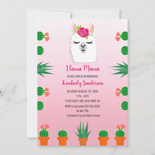 Baby Girl Llama Floral Cactus Shower Invitation