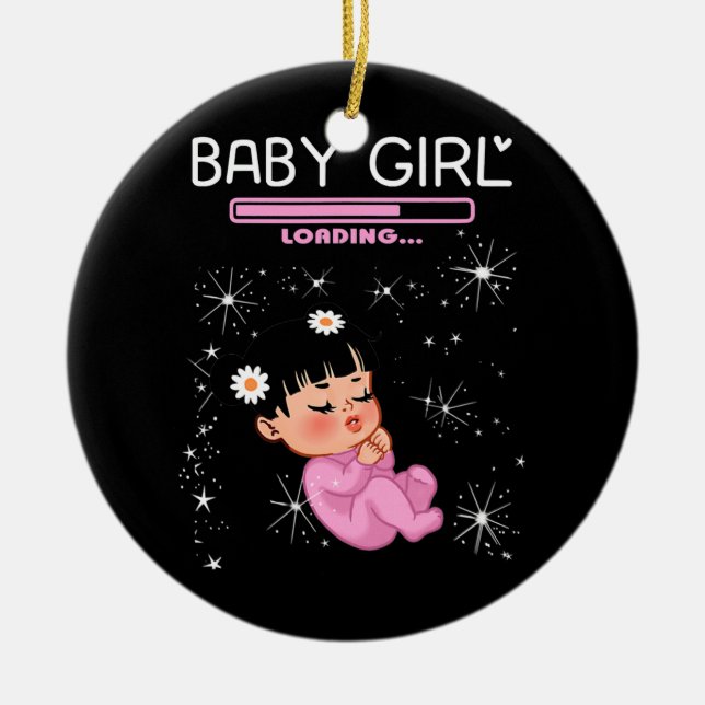 Baby Girl Loading Gender Reveal Baby Shower Ceramic Ornament (Front)