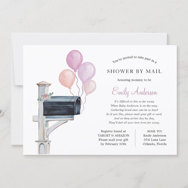Baby Girl Long Distance Shower by Mail Invitation (Front)