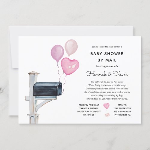 Baby Girl Long Distance Shower by Mail Invitation