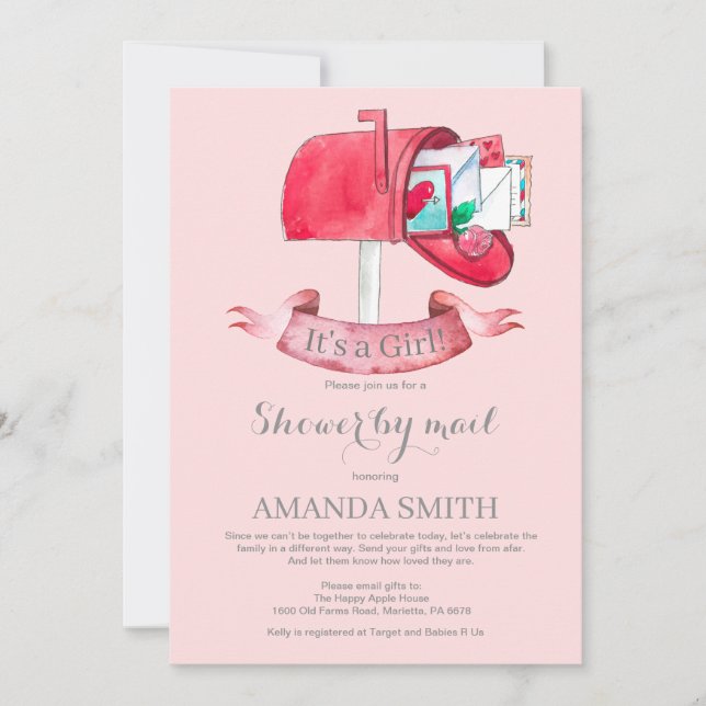 Baby Girl Long Distance Shower by Mail Invitation (Front)