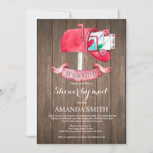 Baby Girl Long Distance Shower by Mail Invitation (Front)