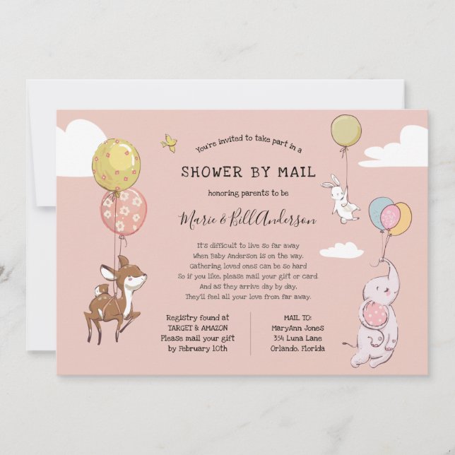 Baby Girl Long Distance Shower by Mail Invitation (Front)