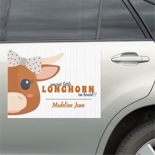 Baby Girl Longhorn Burnt Orange Announcement Car Magnet