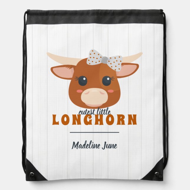 Baby Girl Longhorn Burnt Orange Baby Drawstring Bag (Front)