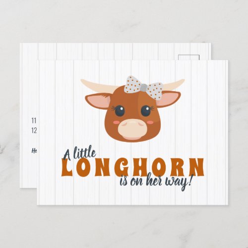 Baby Girl Longhorn Burnt Orange Baby Shower Invitation Postcard