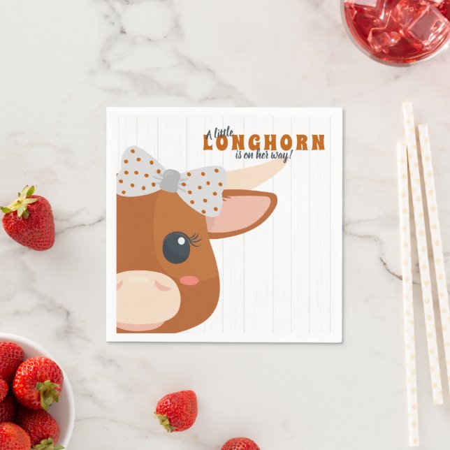 Baby Girl Longhorn Burnt Orange Baby Shower Napkins (Insitu)