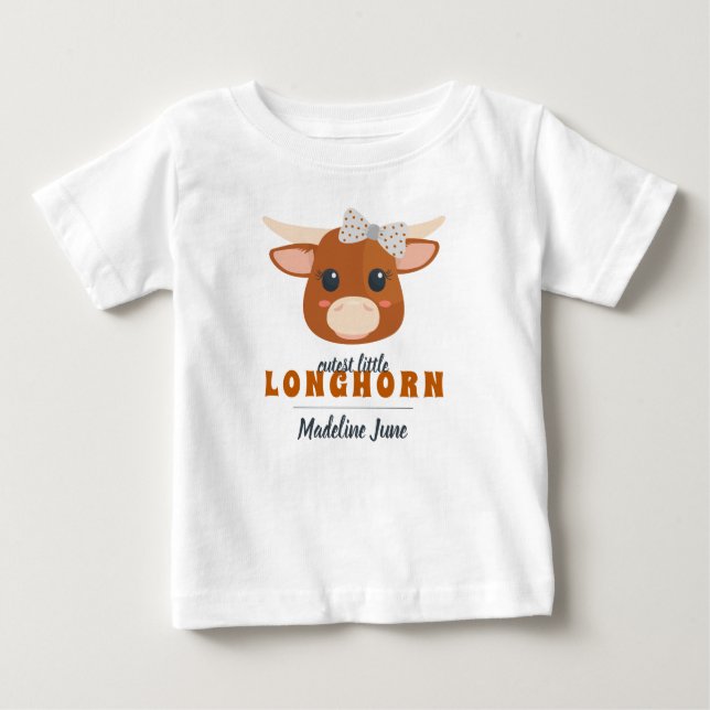Baby Girl Longhorn Burnt Orange Baby T-Shirt (Front)