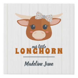 Baby Girl Longhorn Burnt Orange Faux Canvas Print