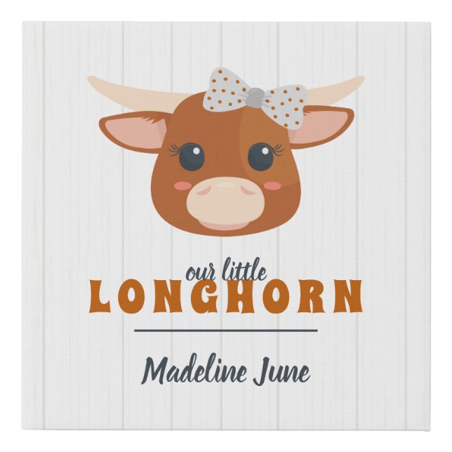 Baby Girl Longhorn Burnt Orange Faux Canvas Print (Front)