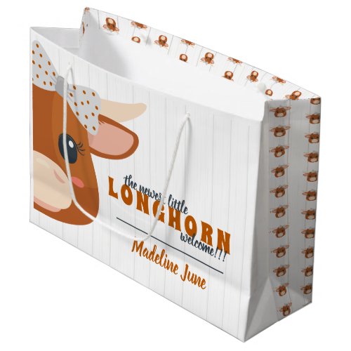 Baby Girl Longhorn Burnt Orange Large Gift Bag