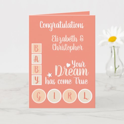 Baby Girl love and cherish coral and peach Card