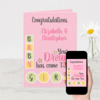 Baby Girl love and cherish pink and green Card | Zazzle