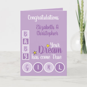 Baby Girl love and cherish purple and yellow Card