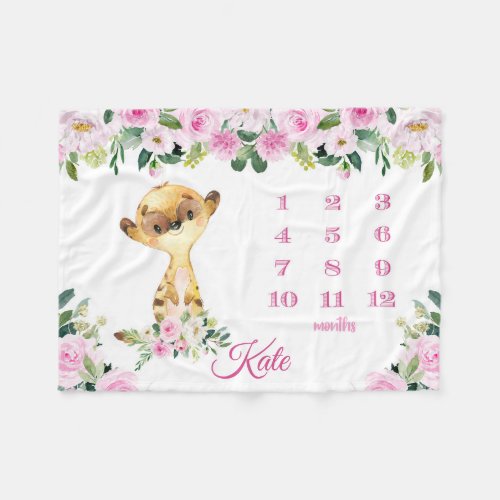 Baby Girl Meerkat Monthly Growth Milestone Fleece Blanket