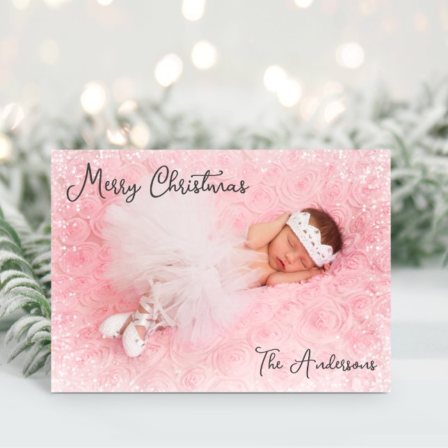 Baby Girl Merry Christmas Photo Holiday Card (Creator Uploaded)