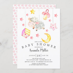 Baby Girl Mobile Lamb Baby Shower Invitation