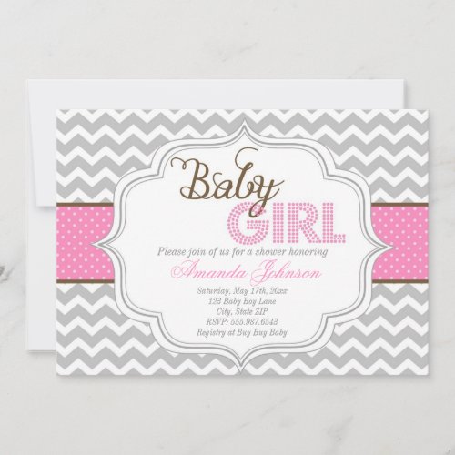 Baby Girl Mod Chic Chevron Baby Shower Invite