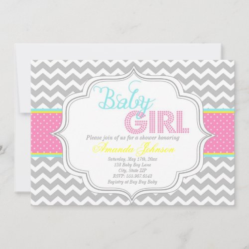 Baby Girl Mod Chic Chevron Baby Shower Invite