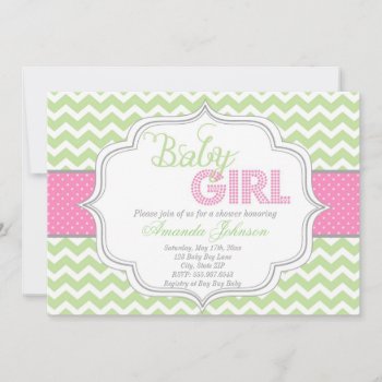 Baby Girl Mod Chic Chevron Baby Shower Invite by brookechanel at Zazzle