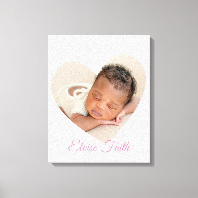 BABY GIRL modern photo cute heart frame in pink Canvas Print (Front)