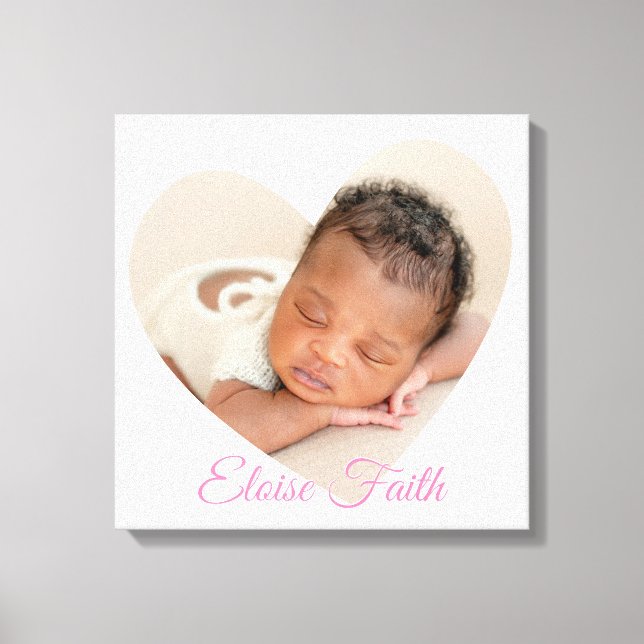 BABY GIRL modern photo cute heart frame in pink Canvas Print (Front)