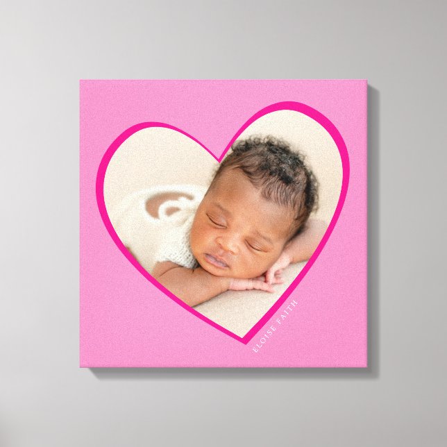 BABY GIRL modern photo layered heart pink  Canvas Print (Front)
