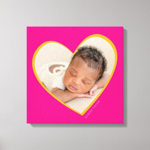 BABY GIRL modern photo layered heart pink yellow Canvas Print