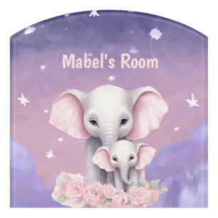 Baby Girl Mommy Elephant and Baby Door Sign