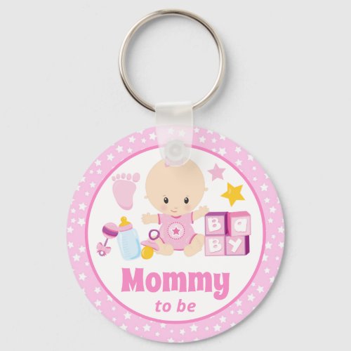 Baby Girl Mommy to Be Pink Stars Keychain