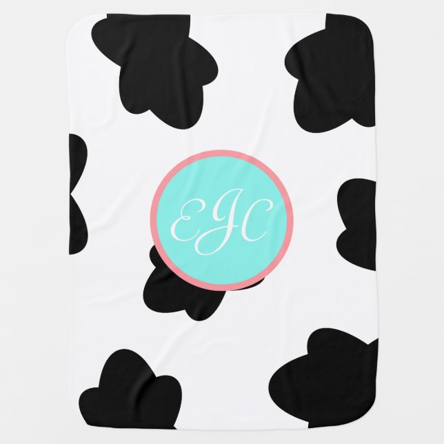Baby Girl Monogram Cow Print Baby Blanket (Front)
