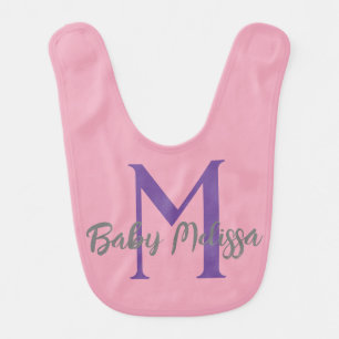 baby girl monogram pink name personalize minimal baby bib