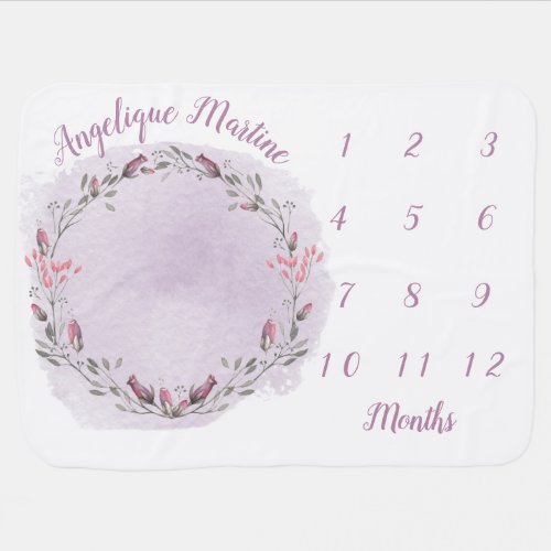 Baby Girl Month Milestone Mauve Meadow Wreath Baby Blanket