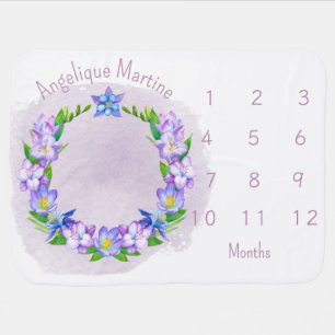 Baby Girl Month Milestone Springtime Violet Meadow Blanket
