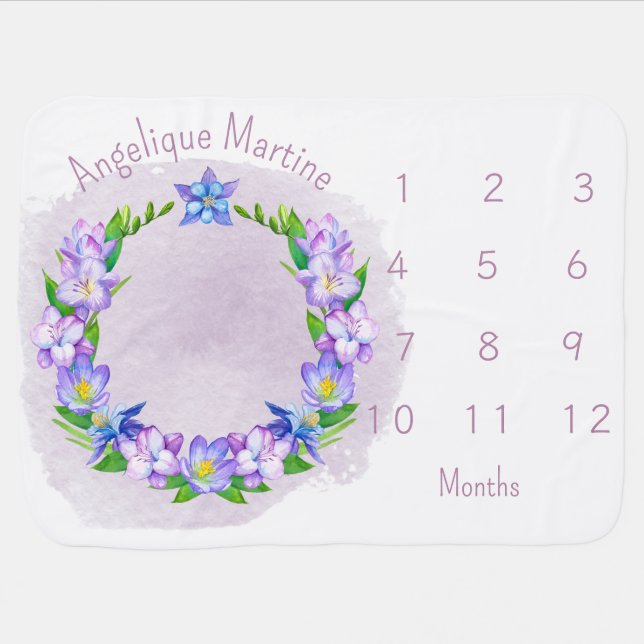 Baby Girl Month Milestone Springtime Violet Meadow Blanket (Horizontal)