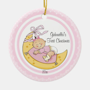 Baby Girl Moon Baby's First Christmas Ornament