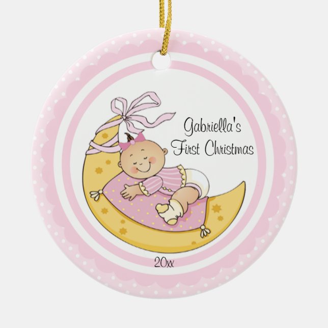 Baby Girl Moon Baby's First Christmas Ornament (Front)