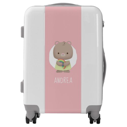 Baby Girl Mouse  Rainbow Pink Gray Kids Name Fun Luggage