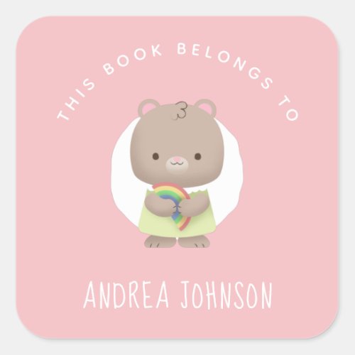 Baby Girl Mouse  Rainbow Pink Gray Kids Name Fun Square Sticker