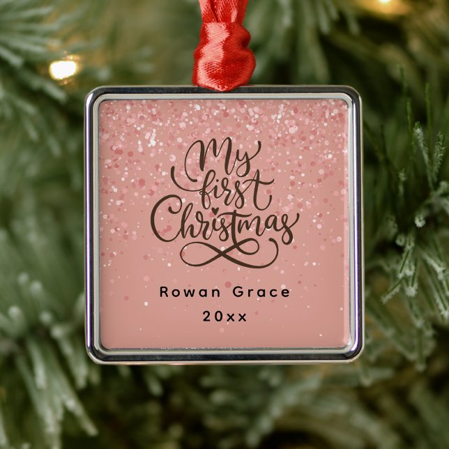 Baby Girl My First Christmas Pink Sparkle Metal Ornament (Creator Uploaded)