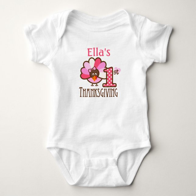Baby Girl My First Thanksgiving Pink Bodysuit (Front)