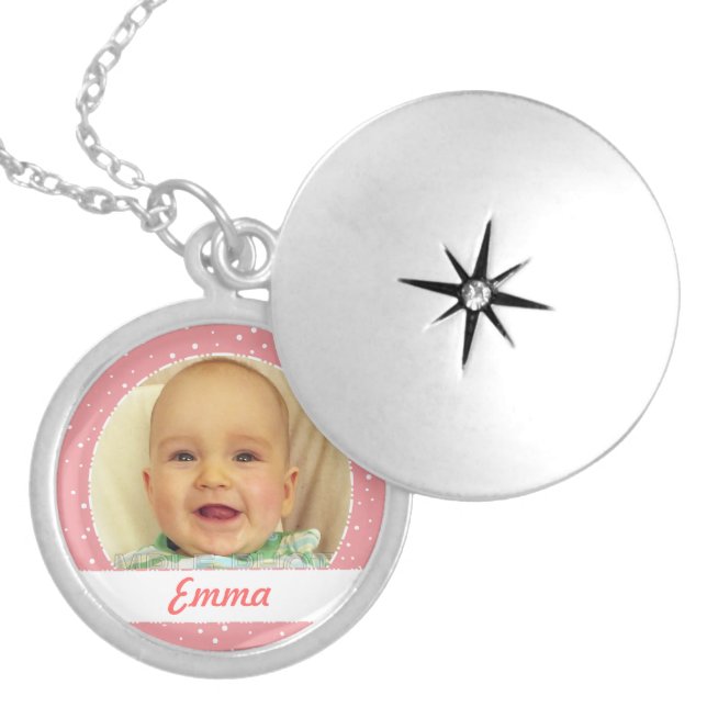 Baby Girl Name and Photo Personalized Necklace (Front)