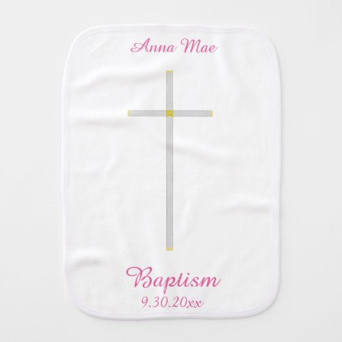 Baby Girl Name Baptism Cross White Pink Baby Burp Cloth